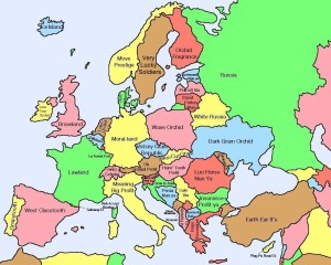 Politická mapa Evropy po čínsku, zdroj: haonowshaokao.com